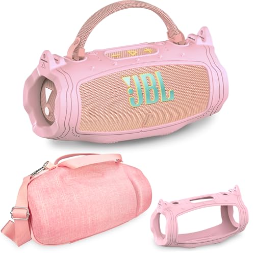JCHPINE Silikonhülle und harte Tragetasche für JBL Charge 6 Tragbarer Bluetooth-Lautsprecher Zubehör, Schutzhüllen für JBL Charge 6 AI Sound Bluetooth-Lautsprecher mit Schultergurt (Rosa) von JCHPINE