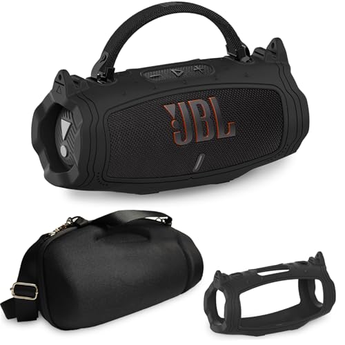 JCHPINE Silikonhülle und harte Tragetasche für JBL Charge 6 Tragbarer Bluetooth-Lautsprecher Zubehör, Schutzhüllen für JBL Charge 6 AI Sound Bluetooth-Lautsprecher mit Schultergurt (Schwarz) von JCHPINE