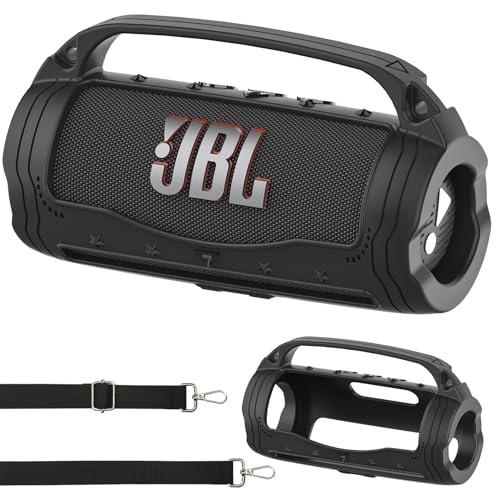 Silikon Cover Case für JBL Flip 7 Portable Bluetooth Lautsprecher, Zubehör für JBL Flip 7 Bold Pro AI Sound Bluetooth Lautsprecher Schutzhülle mit Silikongriff (Schwarz) von JCHPINE