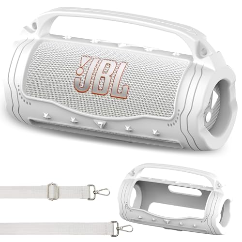 Silikon Cover Case für JBL Flip 7 Portable Bluetooth Lautsprecher, Zubehör für JBL Flip 7 Bold Pro AI Sound Bluetooth Lautsprecher Schutzhülle mit Silikongriff (Weiß) von JCHPINE