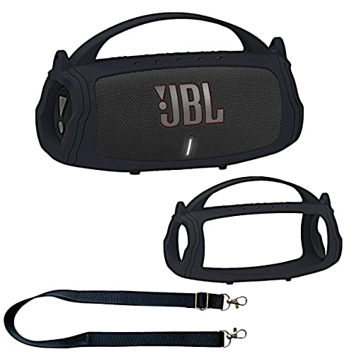 Silikonhülle für JBL Charge 5 tragbaren Bluetooth-Lautsprecher, Schutzhalterung für JBL Charge 5 Lautsprecherzubehör (Schwarz, nicht kompatibel mit Wi-Fi Version) von JCHPINE