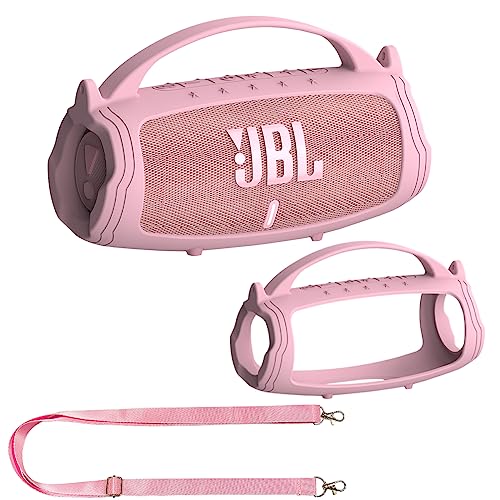 JCHPINE Pink Case for JBL Charge 5 Portable Bluetooth Speaker, Protective Silicone Cover with Shoulder Strap von JCHPINE