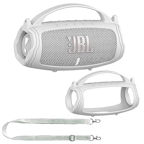 Silikon-Schutzhülle für JBL Charge 5 tragbaren Bluetooth-Lautsprecher, Schutzhülle für JBL Charge 5 tragbare Bluetooth-Lautsprecher-Zubehör (weiße Hülle) von JCHPINE