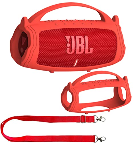 Silikon-Schutzhülle für JBL Charge 5 tragbaren Bluetooth-Lautsprecher, Schutzhülle für JBL Charge 5 Lautsprecher-Zubehör (rote Hülle, nicht für WLAN-Version) von JCHPINE