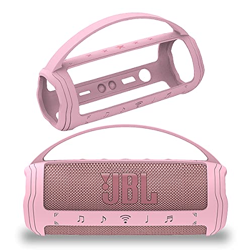 Silikon-Schutzhülle für JBL Flip 6 tragbare Bluetooth-Lautsprecher, schützende Tragetasche für JBL Flip 6 Lautsprecher-Zubehör (nur Hülle) (rosa Hülle) von JCHPINE