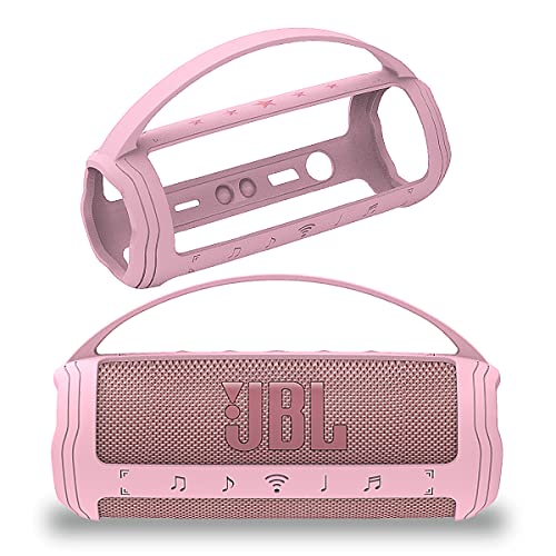 Silikon-Schutzhülle für JBL Flip 6 tragbaren Bluetooth-Lautsprecher, schützende Tragetasche für JBL Flip 6 Lautsprecher-Zubehör (rosa Hülle) von JCHPINE