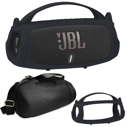 JCHPINE Silikonhülle und harte Reisehülle für JBL Charge 4 / Charge 5 Tragbarer Bluetooth-Lautsprecher, Zubehör Fall für JBL Charge 5 / Charge 4 Lautsprecher (nur Hülle) (Schwarze Hülle) von JCHPINE