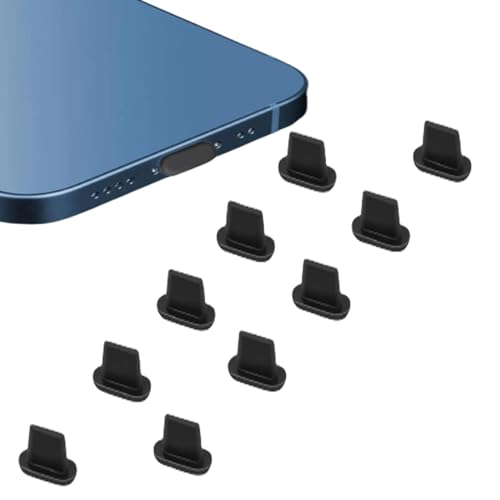 JCKD 10-Stück Silikonabdeckung Staubstecker, schwarzer Staubstecker, Staubschutzstecker, Staubschutzstecker kompatibel mit iPhone 14 Pro Max 13Plus 12 11 X Mini iPad und Airpods von JCKD