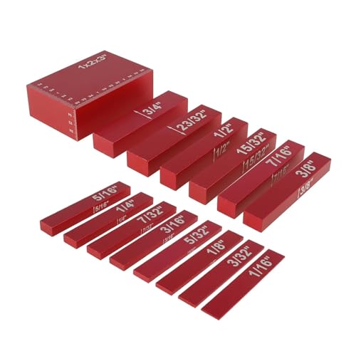 15-teiliges Setup-Blöcke-Höhenmessgerät-Set, metrische Präzisions-Setup-Stangen aus Aluminium for Oberfräsen und Tischkreissägen, Holzbearbeitungs-Fräserwerkzeug Hohe Genauigkeit(Red) von JCKJWL
