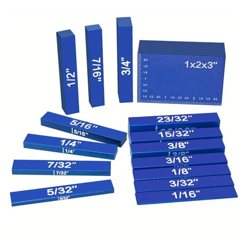 Setup-Blöcke Höhenmesser-Set, 15-teilig Präzisions-Setup-Stangen aus Aluminium for Fräser- und Tischkreissägen-Zubehör Holzbearbeitungs-Setup Hohe Genauigkeit(15pcs Blue) von JCKJWL