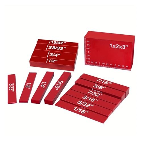 Setup-Blöcke Höhenmesser-Set, 15-teilig Präzisions-Setup-Stangen aus Aluminium for Fräser- und Tischkreissägen-Zubehör Holzbearbeitungs-Setup Hohe Genauigkeit(15pcs Red) von JCKJWL