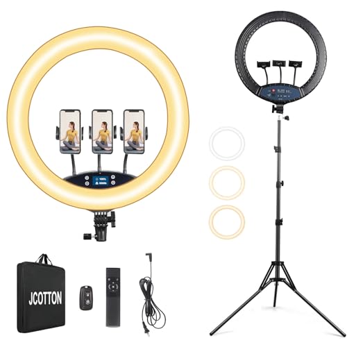 JCOTTON 19 Zoll Ringlicht mit Stativ Handy Selfie Licht Ringleuchte Ring Light Dimmbare Lichtring Ringlampe Videoaufnahmen, Selfie, Live-Stream, Makeup/Fotografie Kompatibel mit Smartphone (19P) von JCOTTON