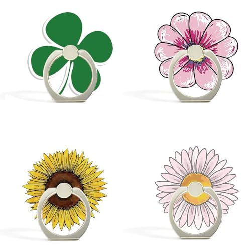 4Pack Cute Phone Ring Grip, Cartoon Flowers Clover Love Bowknot Funny 360 Rotation Finger Ring Holder Mount Stand Kickstand for Cellphones and Tablets (Flowers) von JCSMARTEC