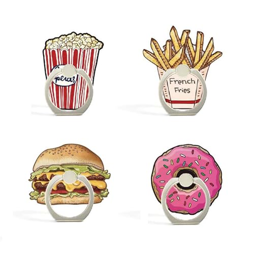 4Pack Cute Phone Ring Grip, Funny Donuts Ice Cream Cake Hamburg Chips Popcorn 360 Rotation Finger Ring Holder Mount Stand Kickstand (Donuts) von JCSMARTEC