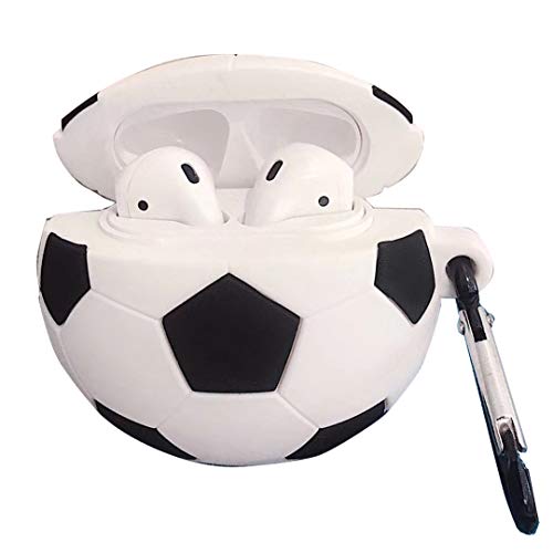 Silikon-Schutzhülle für Airpods 2 & 1, niedlich, cool, Basketball, Fußball, weiche Hülle mit Anti-Verlust-Schlüsselanhänger (Fußball-Hülle) von JCSMARTEC