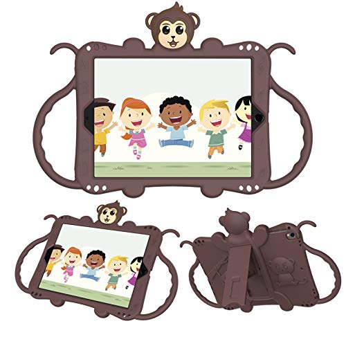 JCTek Schutzhülle für Kinder, geeignet für iPad Air/iPad Air 2 (9,7 Zoll), niedlicher Cartoon-Affe, stoßfester Griff, Ständer, Schultergurt, Kinderhülle (braun) von JCTek