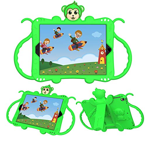 JCTek Schutzhülle für Kinder, geeignet für iPad Air/iPad Air 2 (9,7 Zoll), niedlicher Cartoon-Affe, stoßfester Griff, Ständer, Schultergurt, Kinderhülle (grün) von JCTek