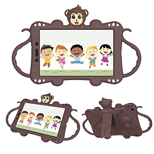 JCTek Schutzhülle für Kinder, kompatibel mit Samsung Galaxy Tab A 8.0 2019 SM-T290/T295, niedlicher Cartoon-Affe, stoßfester Griff, Ständer, Schultergurt, Kinderhülle (braun) von JCTek