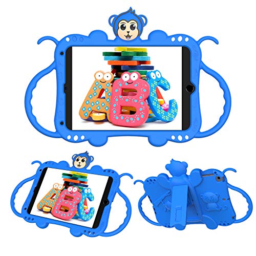 JCTek Schutzhülle für Kinder 2019 Tablet iPad 7,9 Zoll Mini 5. Generation, niedlicher Cartoon-Affe, stoßfester Griff, Ständer, Schultergurt, Kinderhülle für iPad Mini 1/2/3/4 Generation Tablet (blau) von JCTek