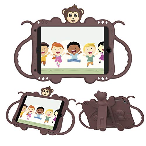 JCTek Schutzhülle für Kinder 2019 Tablet iPad 7,9 Zoll Mini 5. Generation, niedlicher Cartoon-Affe, stoßfester Griff, Ständer, Schultergurt, Kinderhülle für iPad Mini 1/2/3/4 Generation Tablet (braun) von JCTek