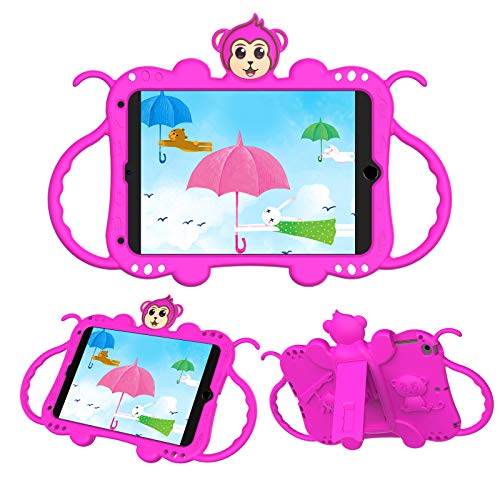 JCTek Schutzhülle für Kinder 2019 Tablet iPad 7,9 Zoll Mini 5. Generation, niedlicher Cartoon-Affe, stoßfester Griff, Ständer, Schultergurt, Kinderhülle für iPad Mini 1/2/3/4 Generation Tablet (Rose) von JCTek
