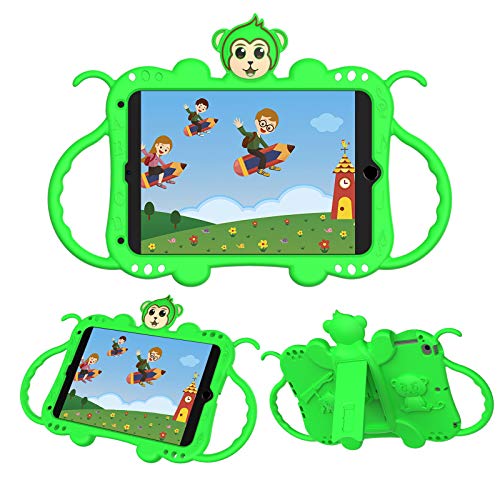 JCTek Schutzhülle für Kinder 2019 Tablet iPad 7,9 Zoll Mini 5. Generation, niedlicher Cartoon-Affe, stoßfester Griff, Ständer, Schultergurt, Kinderhülle für iPad Mini 1/2/3/4 Generation Tablet (grün) von JCTek