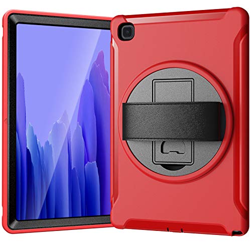 JCTek Schutzhülle für Samsung Galaxy Tab A7 T505 / T500 / T507 26,4 cm (10,4 Zoll) 2020 Tablet mit Displayschutzfolie, robuste und langlebige Handschlaufe, Schutzhülle mit Ständer (rot) von JCTek