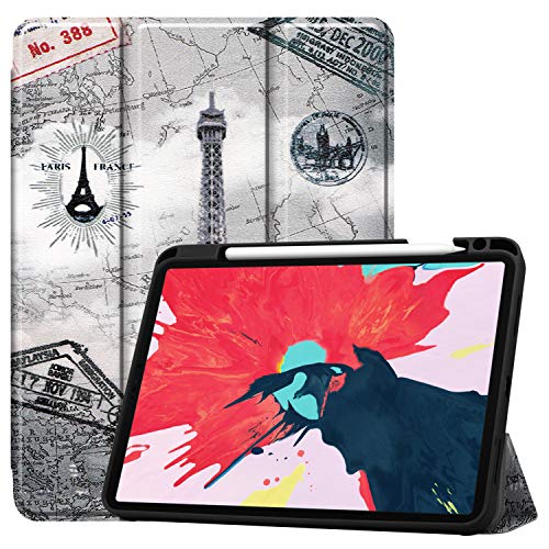 JCTek Slim Case für iPad Pro 11 Zoll Tablet 2020, Stand Schutzhülle, Smart Shell Tri-fold Case mit Bleistifthalter, Ultra Slim Soft TPU Back Cover mit Auto Sleep/Wake Funktion Retro-Turm von JCTek