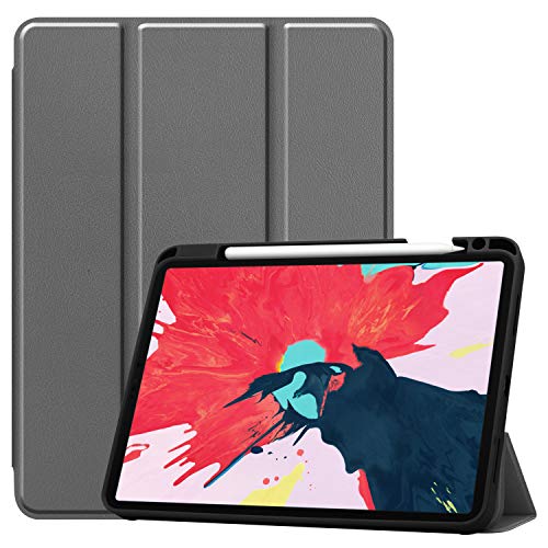 JCTek Slim Case für iPad Pro 11 Zoll Tablet 2020, Stand Schutzhülle, Smart Shell Tri-fold Case mit Bleistifthalter, Ultra Slim Soft TPU Back Cover mit Auto Sleep/Wake Funktion grau von JCTek