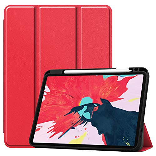 JCTek Slim Case für iPad Pro 11 Zoll Tablet 2020, Stand Schutzhülle, Smart Shell Tri-fold Case mit Bleistifthalter, Ultra Slim Soft TPU Back Cover mit Auto Sleep/Wake Funktion rot von JCTek