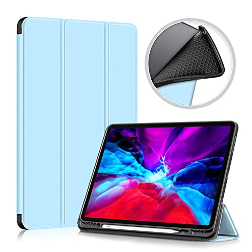 JCTek Slim Case kompatibel mit dem neuen iPad Pro 12,9 Zoll 2021 (5. Generation) Tri-Fold Smart Case mit Stifthalter, Leichte Standhülle, Auto Sleep and Wake (Himmelblau) von JCTek