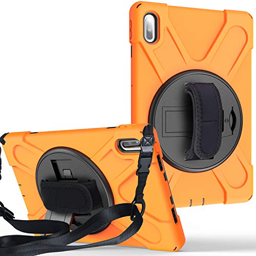 JCTek Stoßfeste Schutzhülle für Huawei Matepad 10,4 Zoll 2020, robuste dreilagige Hybrid-Rüstung, robuste Schutzhülle, Handschlaufe & Schultergurt, [360° drehbarer Ständer] (Orange) von JCTek