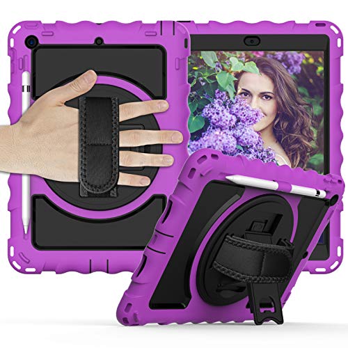 JCTek Stoßfeste Schutzhülle für iPad 10.2 2020/2019, iPad 7. / 8. Generation, strapazierfähig, robust, mit Stifthalter, Handschlaufe und Schultergurt (lila) von JCTek
