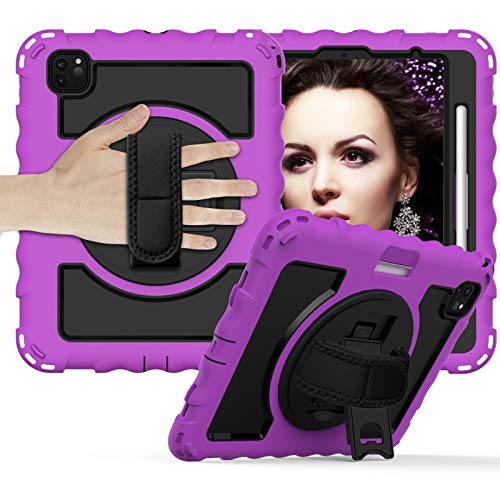 JCTek Stoßfeste Schutzhülle für iPad Pro 11 Zoll 2020 Tablet, Hybrid Armor robuste Schutzhülle mit eingebautem Stifthalter, Handschlaufe und Schultergurt, [drehbarer Ständer] Violett 360 von JCTek