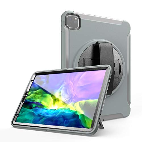 JCTek Stoßfeste Schutzhülle für iPad Pro 11 Zoll 2020 Tablet mit Displayschutzfolie, robuste, langlebige Leder-Handschlaufe, Schutzhülle mit Ständer für iPad Pro 11 2018 grau von JCTek
