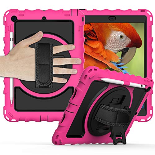 JCTek stoßfeste Schutzhülle für iPad 10.2 (2019, iPad 7. Generation), strapazierfähig, robust, stoßfest, Schutzhülle mit Stifthalter, Handschlaufe und Schultergurt rose von JCTek