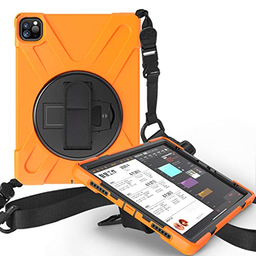 JCTek stoßfeste Schutzhülle für iPad Pro 27,9 cm (11 Zoll) 2020 Tablet, Hybrid Armor robuste stoßfeste Schutzhülle, Handschlaufe und Schultergurt, [360 ° drehbarer Ständer] Orange 28 cm (11 Zoll) von JCTek