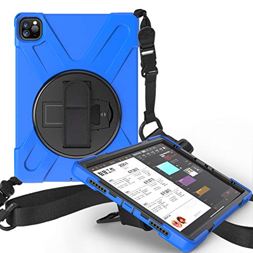 JCTek stoßfeste Schutzhülle für iPad Pro 27,9 cm (11 Zoll) 2020 Tablet, Hybrid Armor robuste stoßfeste Schutzhülle, Handschlaufe und Schultergurt, [360 ° drehbarer Ständer] blau 28 cm (11 Zoll) von JCTek