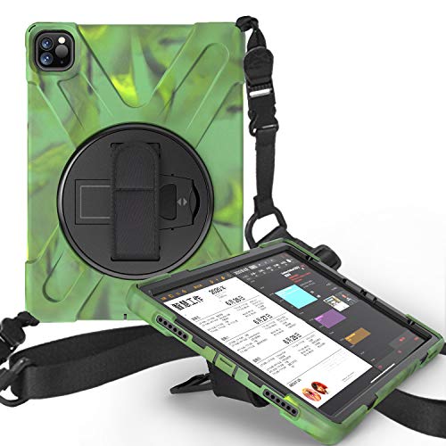JCTek stoßfeste Schutzhülle für iPad Pro 27,9 cm (11 Zoll) 2020 Tablet, Hybrid Armor robuste stoßfeste Schutzhülle, Handschlaufe und Schultergurt, [360 ° drehbarer Ständer] camouflage 28 cm (11 Zoll) von JCTek