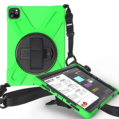 JCTek stoßfeste Schutzhülle für iPad Pro 27,9 cm (11 Zoll) 2020 Tablet, Hybrid Armor robuste stoßfeste Schutzhülle, Handschlaufe und Schultergurt, [360 ° drehbarer Ständer] grün 28 cm (11 Zoll) von JCTek