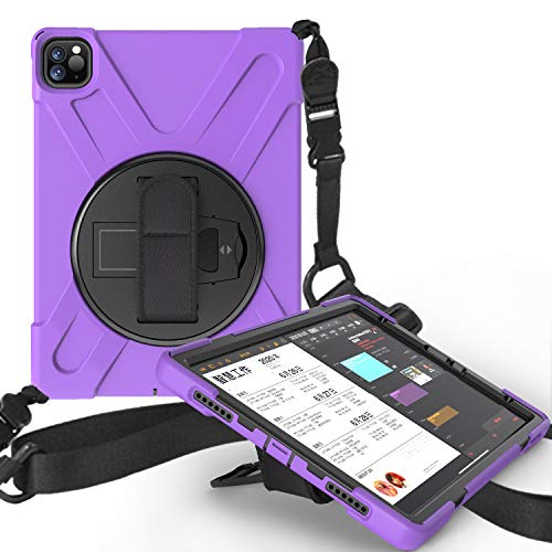 JCTek stoßfeste Schutzhülle für iPad Pro 27,9 cm (11 Zoll) 2020 Tablet, Hybrid Armor robuste stoßfeste Schutzhülle, Handschlaufe und Schultergurt, [360 ° drehbarer Ständer] violett 28 cm (11 Zoll) von JCTek