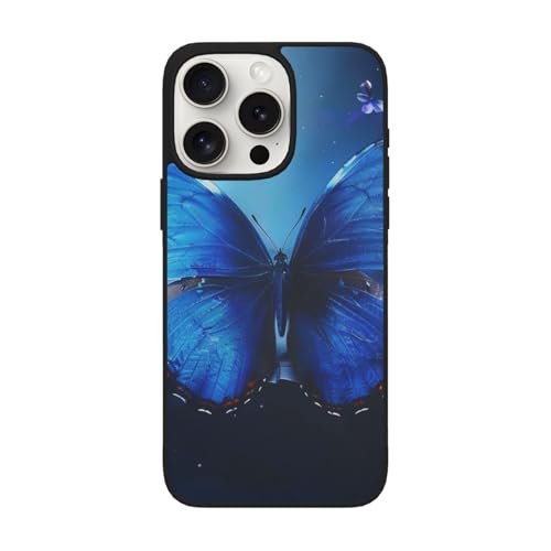 JCVOTREL Blauer Schmetterling bedruckte Handyhülle für iPhone 15 Pro – 15,5 cm (6,1 Zoll), stoßfeste Handyhülle mit Objektivschutz, Anti-Fingerabdruck, vergilbt nicht von JCVOTREL