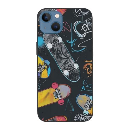 JCVOTREL Graffiti-Skateboard-bedruckte Handyhülle für iPhone 13 Mini, 13,7 cm (5,4 Zoll), TPU + PC, stoßfest, lustige Handyhülle für iPhone 13 Mini, Anti-Fingerabdruck, vergilbt nicht, Weiß von JCVOTREL