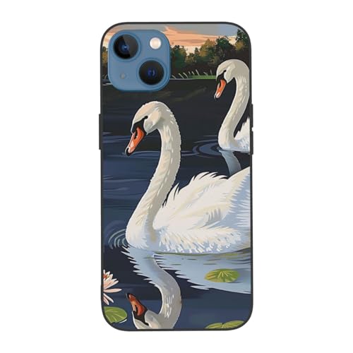 JCVOTREL Schöne weiße Schwäne auf dem See, bedruckte Handyhülle für iPhone 13, 15,5 cm (6,1 Zoll), TPU + PC, stoßfest, lustige Handyhülle für iPhone 13, Anti-Fingerabdruck, vergilbt nicht von JCVOTREL