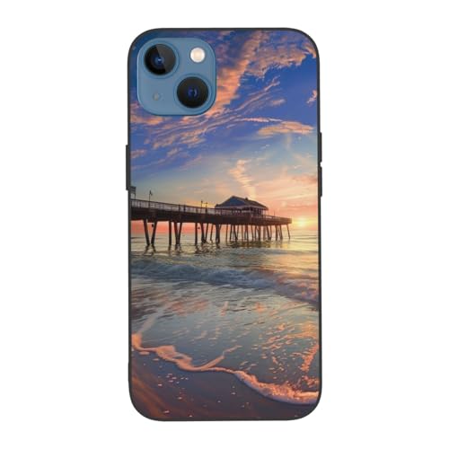 JCVOTREL Schutzhülle für iPhone 13 (15,5 cm (6,1 Zoll), Motiv: Sonnenuntergang an der Strandbrücke, TPU + PC, stoßfest, lustige Handyhülle für iPhone 13, Anti-Fingerabdruck, vergilbt nicht, Weiß von JCVOTREL