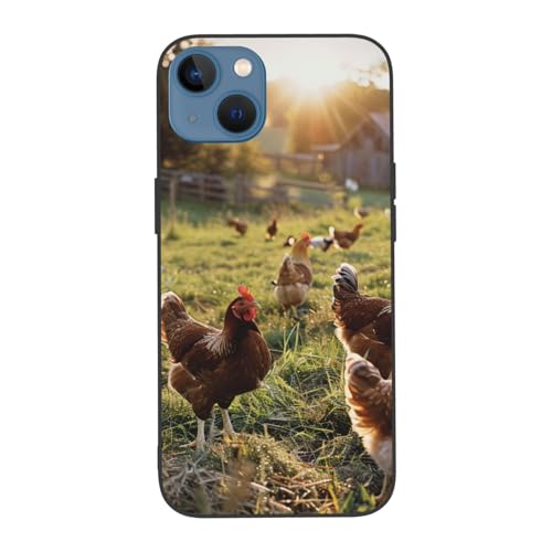 JCVOTREL Schutzhülle für iPhone 13 mit 15,5 cm (6,1 Zoll), Motiv: Hühner und Bauernhof, TPU + PC, stoßfest, lustige Handyhülle für iPhone 13, Anti-Fingerabdruck, vergilbt nicht, Weiß von JCVOTREL