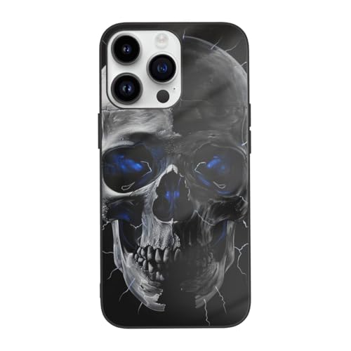 JCVOTREL Schutzhülle für iPhone 14 Pro Max mit Totenkopf mit blauen Augen, 17 cm (6,7 Zoll), stoßfest, gehärtetes Glas, Anti-Fingerabdruck, vergilbt nicht von JCVOTREL