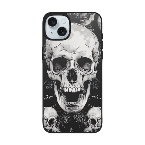 JCVOTREL Schutzhülle mit Totenkopf-Hintergrund, für iPhone 15-6,1 Zoll, stoßfeste Handyhülle mit Objektivschutz, Anti-Fingerabdruck, vergilbt nicht von JCVOTREL