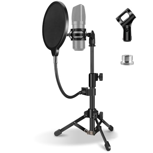 Mikrofonständer für Schreibtisch, Tisch-Mikrofonstativ, höhenverstellbar, kleiner Mikrofonständer für den Schreibtisch mit Pop-Filter, Stoßhalterung, Mikrofon-Clip, 0,6 cm auf 1,6 cm Adapter für Blue Mikrofonständer für Schreibtisch, Tisch-Mikrofonstativ, höhenverstellbar, kleiner Mikrofonständer für den Schreibtisch mit Pop-Filter, Stoßhalterung, Mikrofon-Clip, 0,6 cm auf 1,6 cm Adapter für Blue von JCWINY