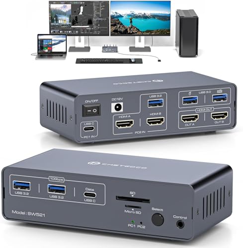 JCYMELE HDMI KVM Switch 2 PC 2 Monitore EDID 4K@60Hz USB C KVM Docking Station für Laptops and Desktop Teilen 13-in-1 Dockingstation mit USB 3.0-Kabel*1, USB-C-Kabel*1 und Desktop Controller JCYMELE HDMI KVM Switch 2 PC 2 Monitore EDID 4K@60Hz USB C KVM Docking Station für Laptops and Desktop Teilen 13-in-1 Dockingstation mit USB 3.0-Kabel*1, USB-C-Kabel*1 und Desktop Controller von JCYMELE